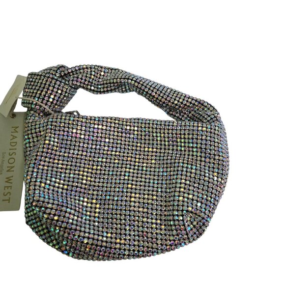 Madison West NWT Aurora Borealis Rhinestone Crystal Dumpling Bag Knot Top Handle - Picture 4 of 7
